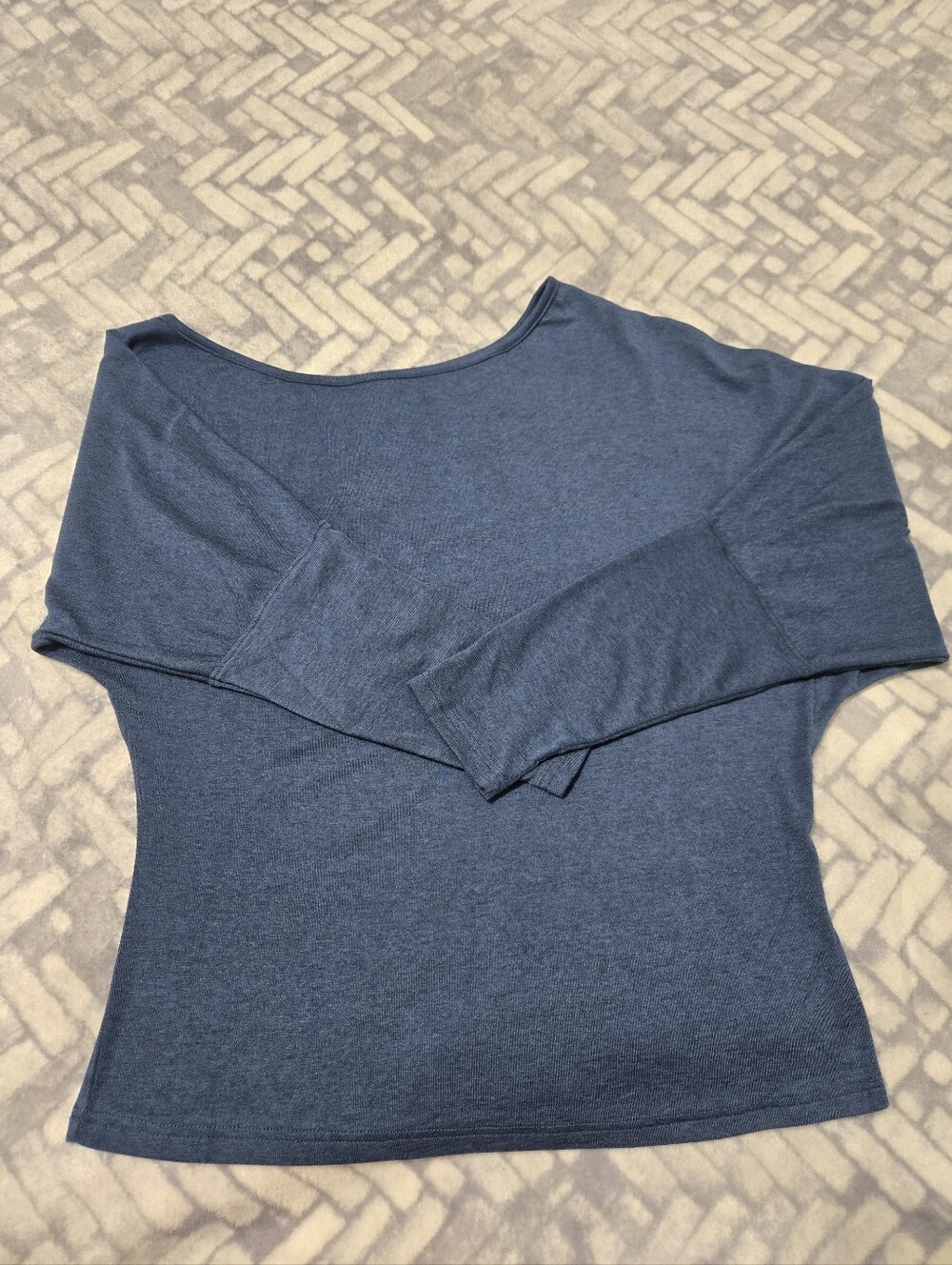 OGL Womens Boat Neck Long Sleeve Top Drop Shoulder Blue Cashmere Blend NWT L - Picture 5 of 8